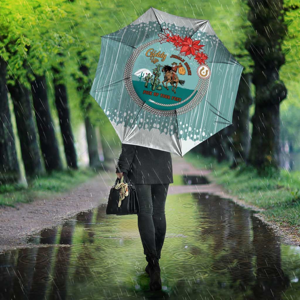 Cowboy Christmas Umbrella Giddy Up Jingle Horse Green Version - Wonder Print Shop