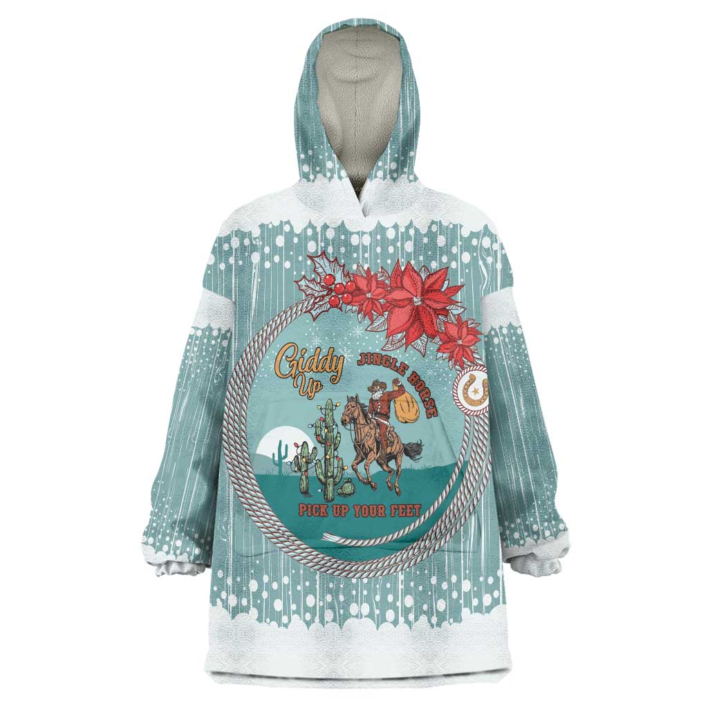 Cowboy Christmas Wearable Blanket Hoodie Giddy Up Jingle Horse Green Version - Wonder Print Shop