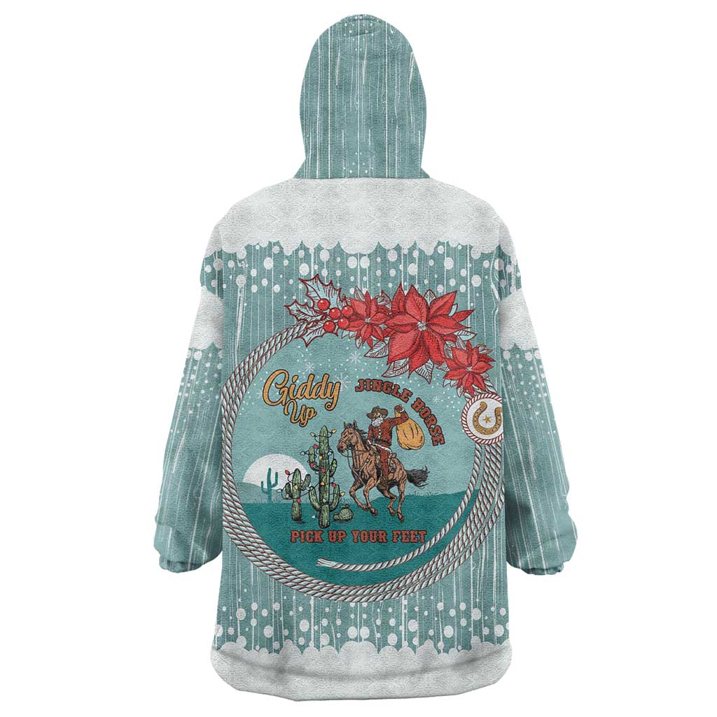 Cowboy Christmas Wearable Blanket Hoodie Giddy Up Jingle Horse Green Version - Wonder Print Shop