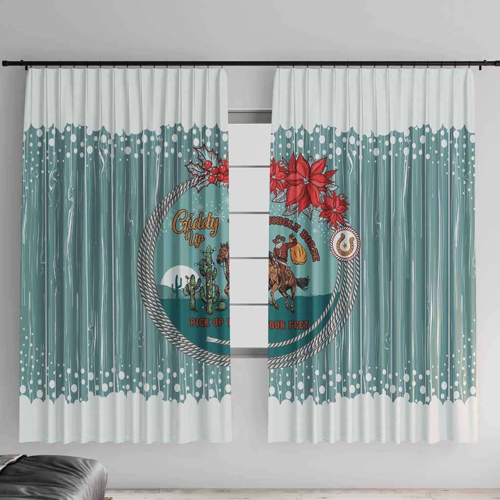 Cowboy Christmas Window Curtain Giddy Up Jingle Horse Green Version - Wonder Print Shop