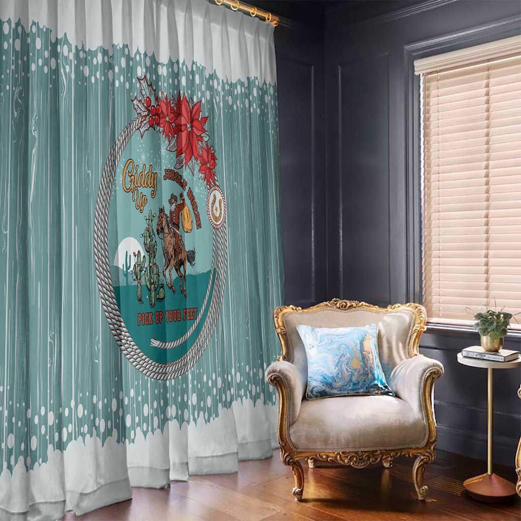 Cowboy Christmas Window Curtain Giddy Up Jingle Horse Green Version - Wonder Print Shop