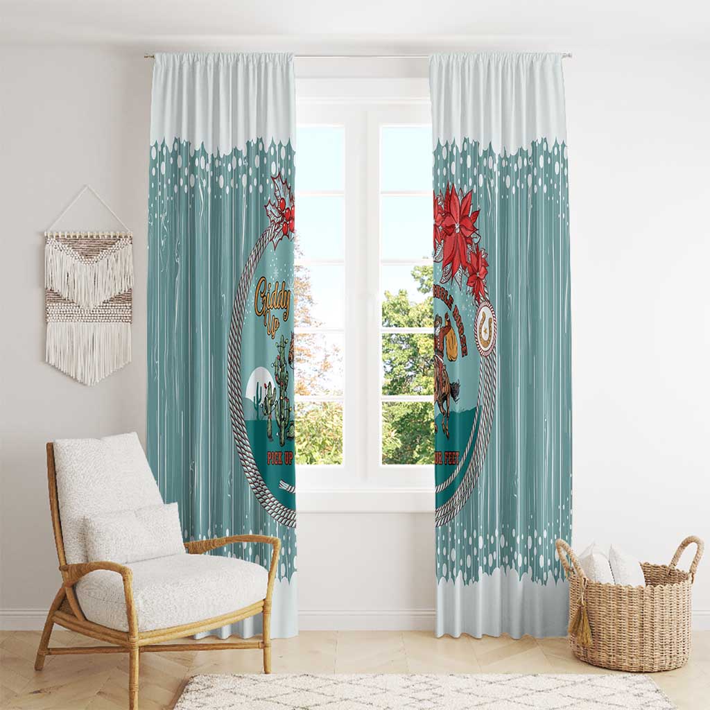 Cowboy Christmas Window Curtain Giddy Up Jingle Horse Green Version - Wonder Print Shop