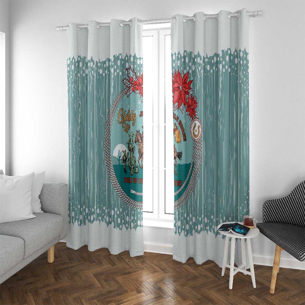 Cowboy Christmas Window Curtain Giddy Up Jingle Horse Green Version - Wonder Print Shop