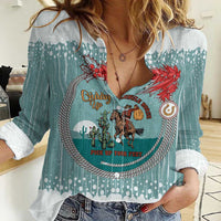 Cowboy Christmas Women Casual Shirt Giddy Up Jingle Horse Green Version - Wonder Print Shop