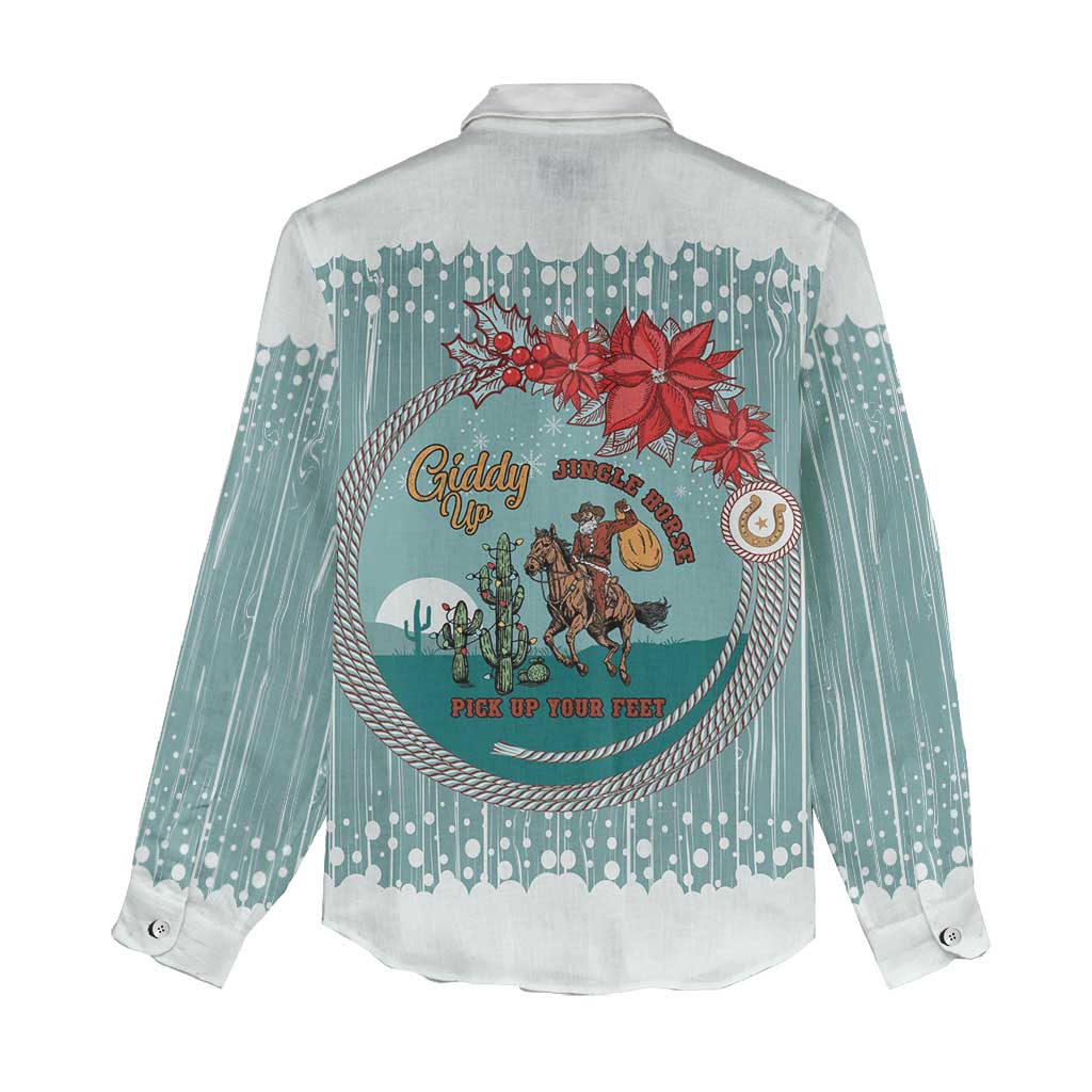 Cowboy Christmas Women Casual Shirt Giddy Up Jingle Horse Green Version - Wonder Print Shop