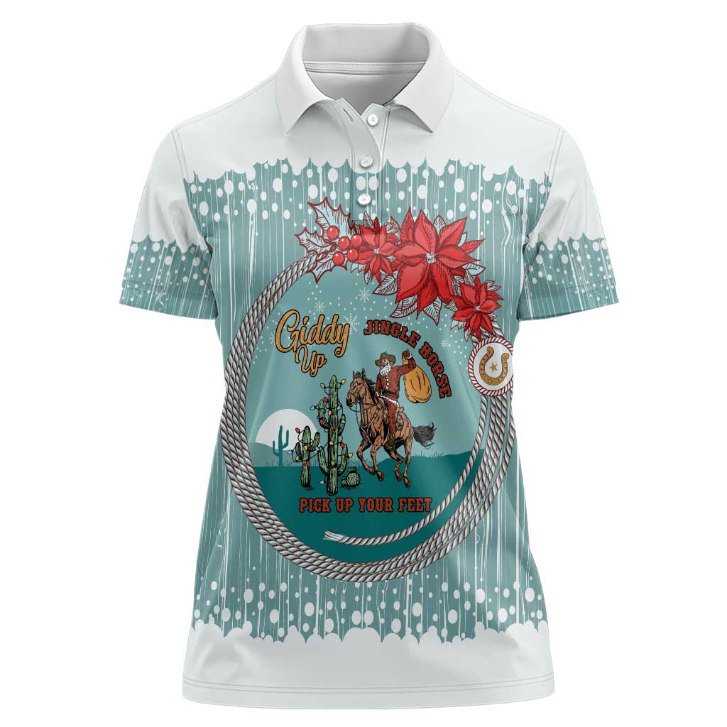 Cowboy Christmas Women Polo Shirt Giddy Up Jingle Horse Green Version - Wonder Print Shop