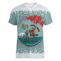 Cowboy Christmas Women V-Neck T-Shirt Giddy Up Jingle Horse Green Version - Wonder Print Shop
