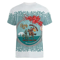 Cowboy Christmas Women V-Neck T-Shirt Giddy Up Jingle Horse Green Version - Wonder Print Shop
