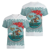 Cowboy Christmas Women V-Neck T-Shirt Giddy Up Jingle Horse Green Version - Wonder Print Shop