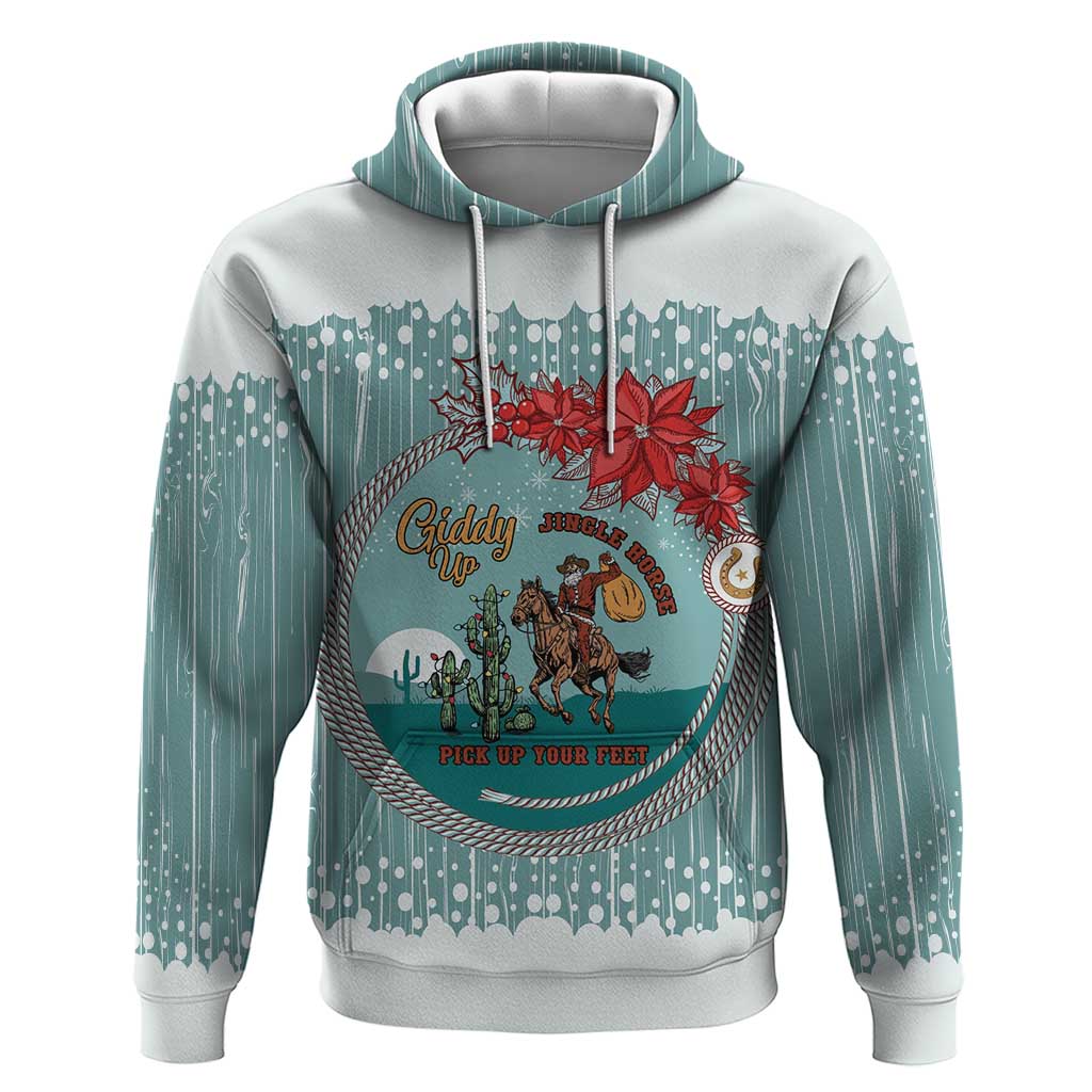 Cowboy Christmas Zip Hoodie Giddy Up Jingle Horse Green Version - Wonder Print Shop