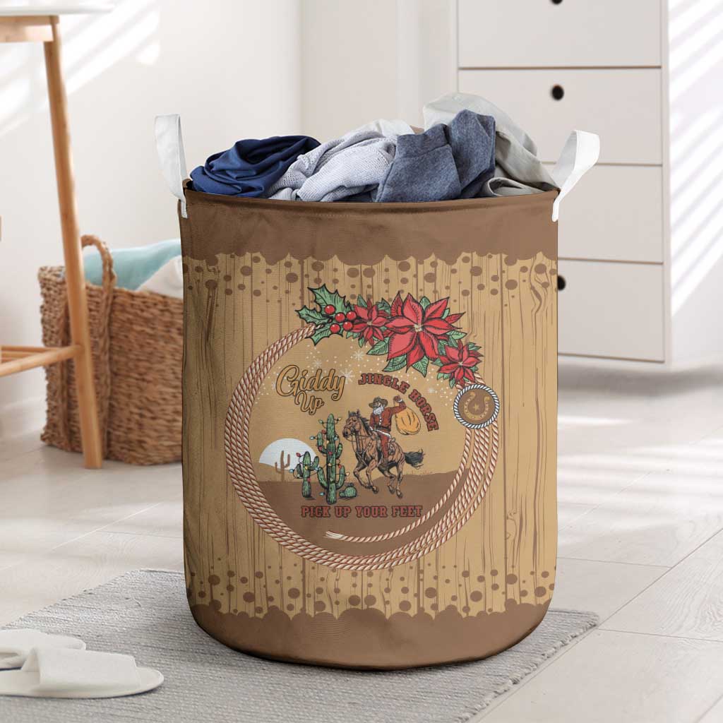 Cowboy Christmas Laundry Basket Giddy Up Jingle Horse Brown Version - Wonder Print Shop