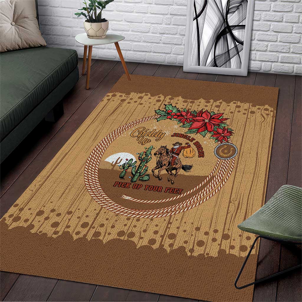 Cowboy Christmas Area Rug Giddy Up Jingle Horse Brown Version - Wonder Print Shop