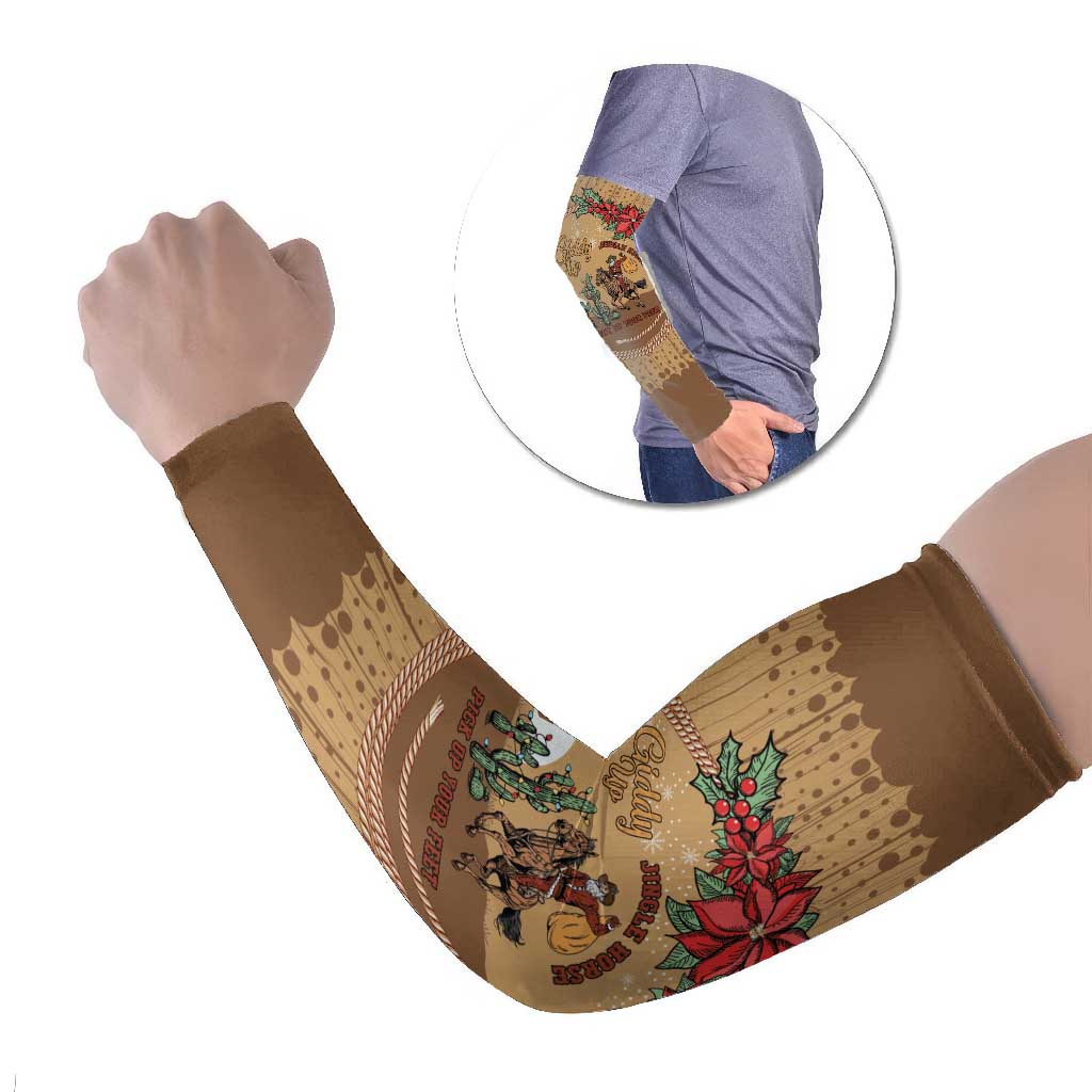Cowboy Christmas Arm Sleeves Giddy Up Jingle Horse Brown Version - Wonder Print Shop