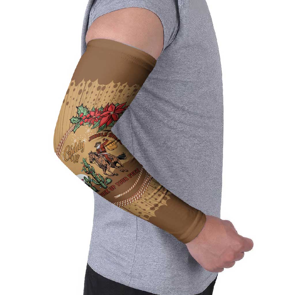 Cowboy Christmas Arm Sleeves Giddy Up Jingle Horse Brown Version - Wonder Print Shop