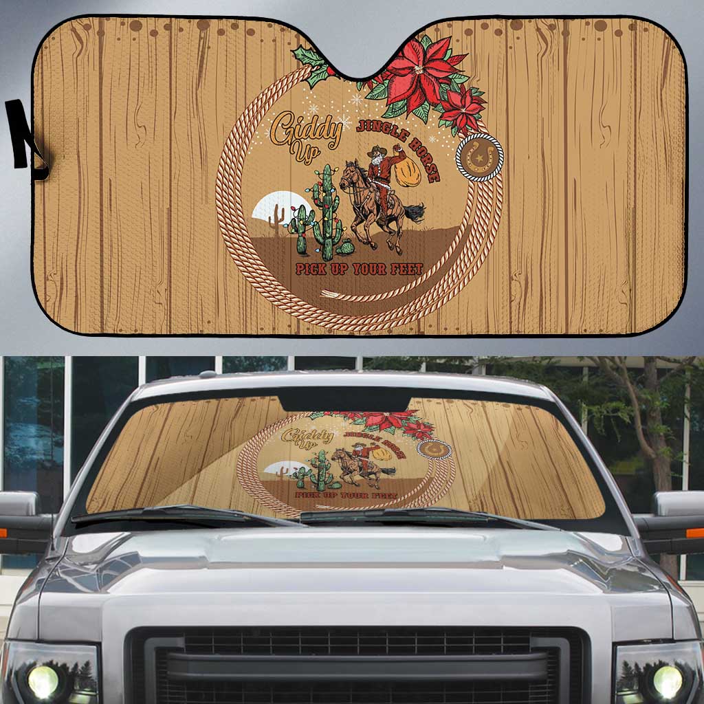 Cowboy Christmas Auto Sun Shade Giddy Up Jingle Horse Brown Version - Wonder Print Shop