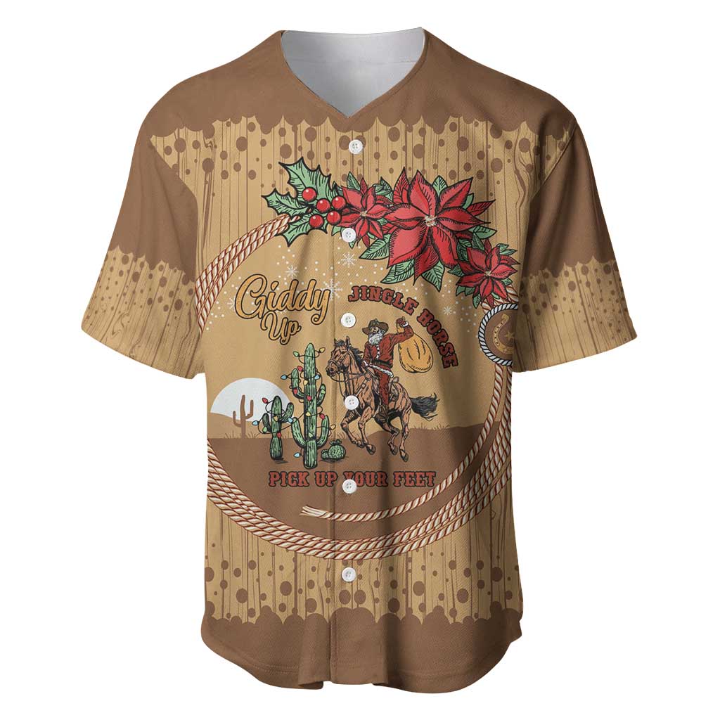 Cowboy Christmas Baseball Jersey Giddy Up Jingle Horse Brown Version - Wonder Print Shop