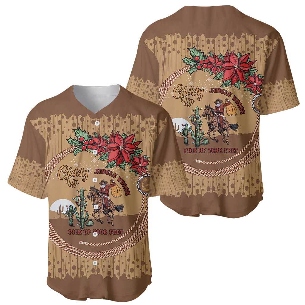 Cowboy Christmas Baseball Jersey Giddy Up Jingle Horse Brown Version - Wonder Print Shop
