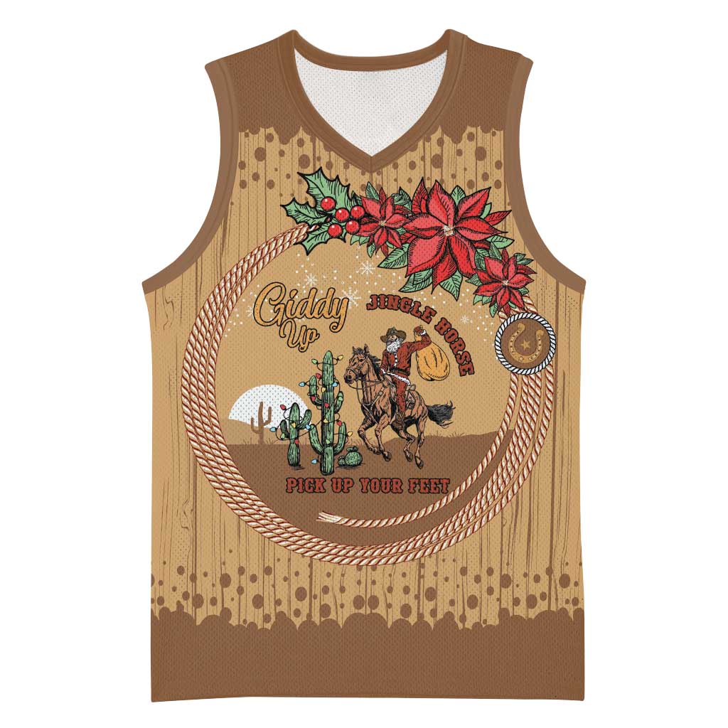 Cowboy Christmas Basketball Jersey Giddy Up Jingle Horse Brown Version - Wonder Print Shop