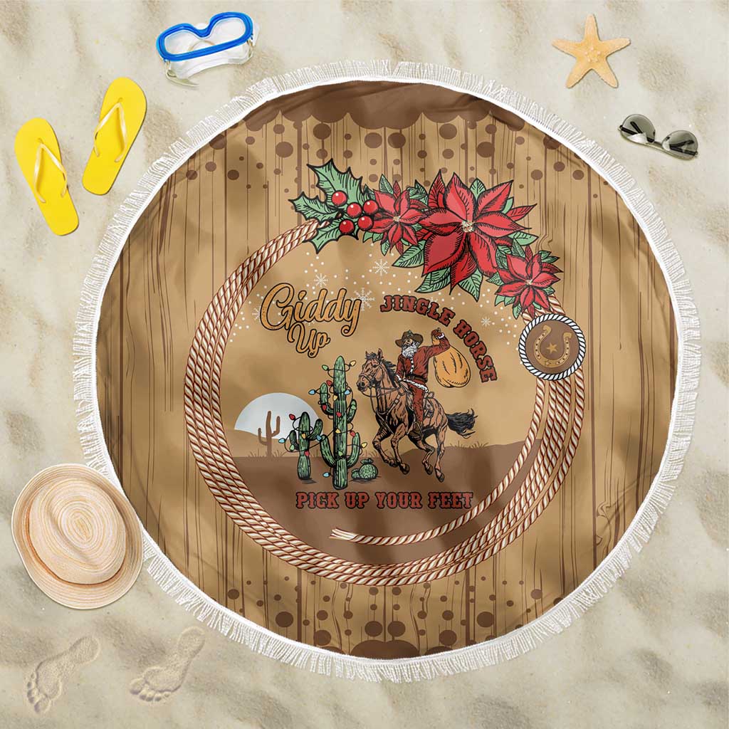 Cowboy Christmas Beach Blanket Giddy Up Jingle Horse Brown Version - Wonder Print Shop