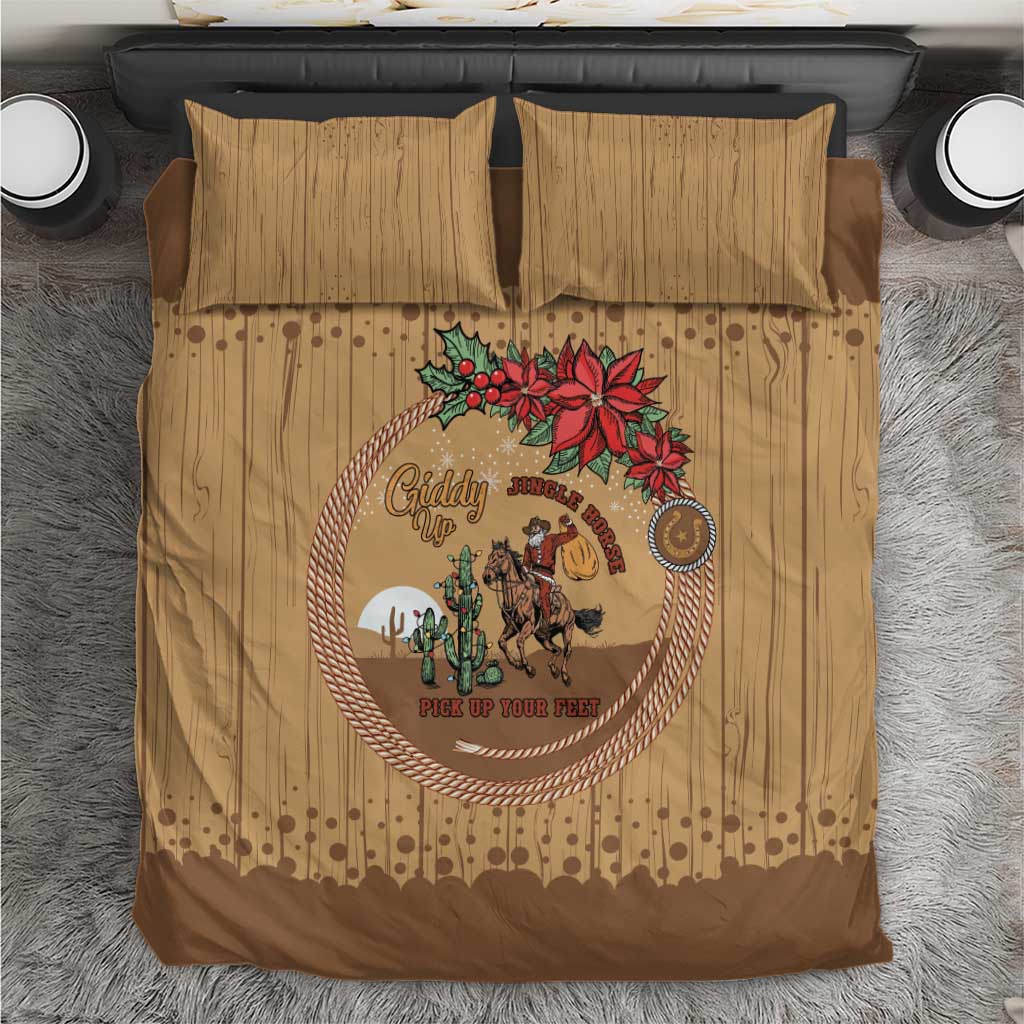 Cowboy Christmas Bedding Set Giddy Up Jingle Horse Brown Version - Wonder Print Shop