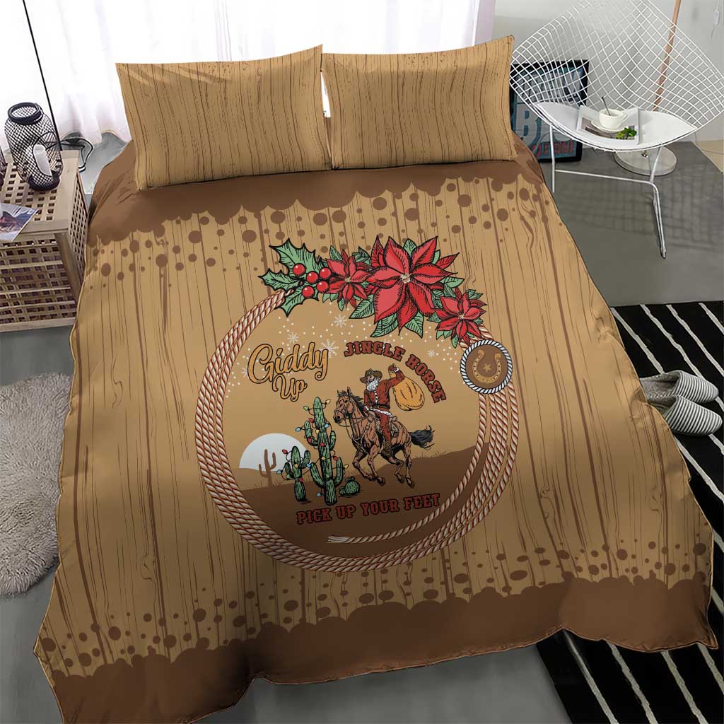 Cowboy Christmas Bedding Set Giddy Up Jingle Horse Brown Version - Wonder Print Shop