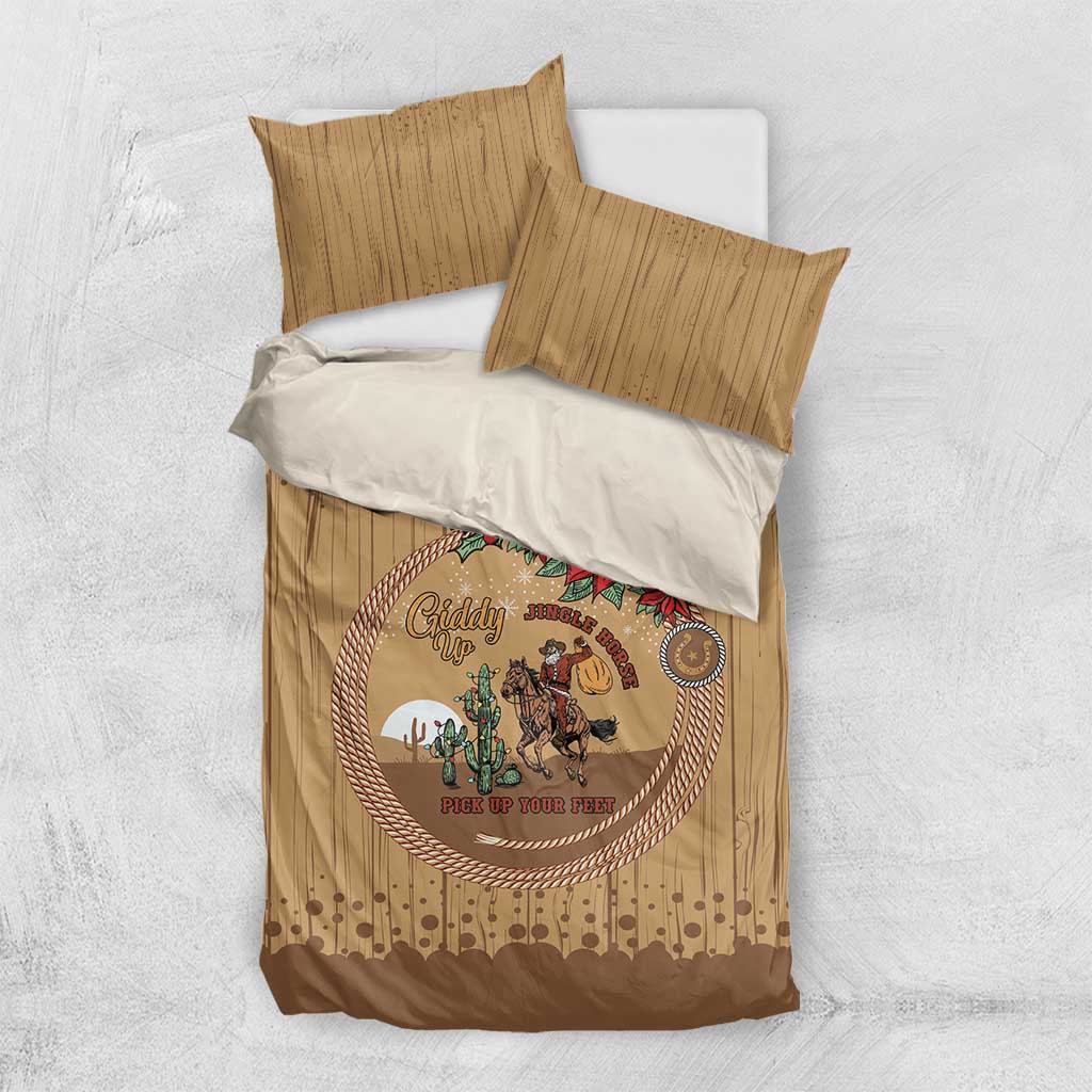 Cowboy Christmas Bedding Set Giddy Up Jingle Horse Brown Version - Wonder Print Shop