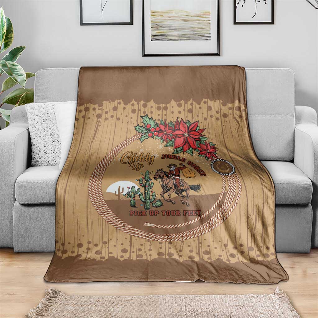 Cowboy Christmas Blanket Giddy Up Jingle Horse Brown Version - Wonder Print Shop