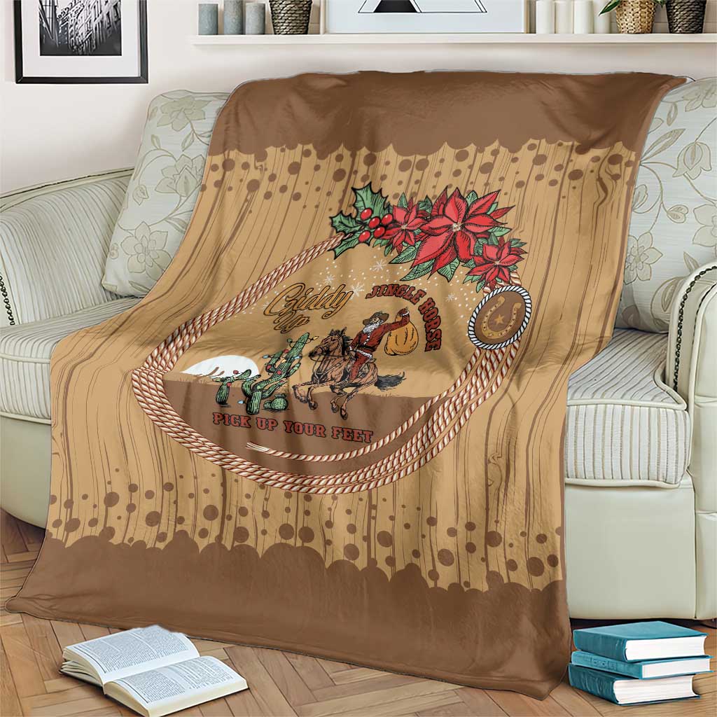 Cowboy Christmas Blanket Giddy Up Jingle Horse Brown Version - Wonder Print Shop