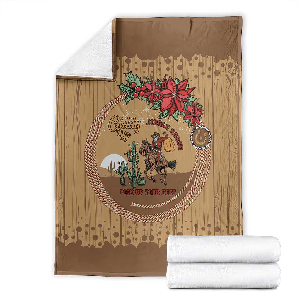 Cowboy Christmas Blanket Giddy Up Jingle Horse Brown Version - Wonder Print Shop