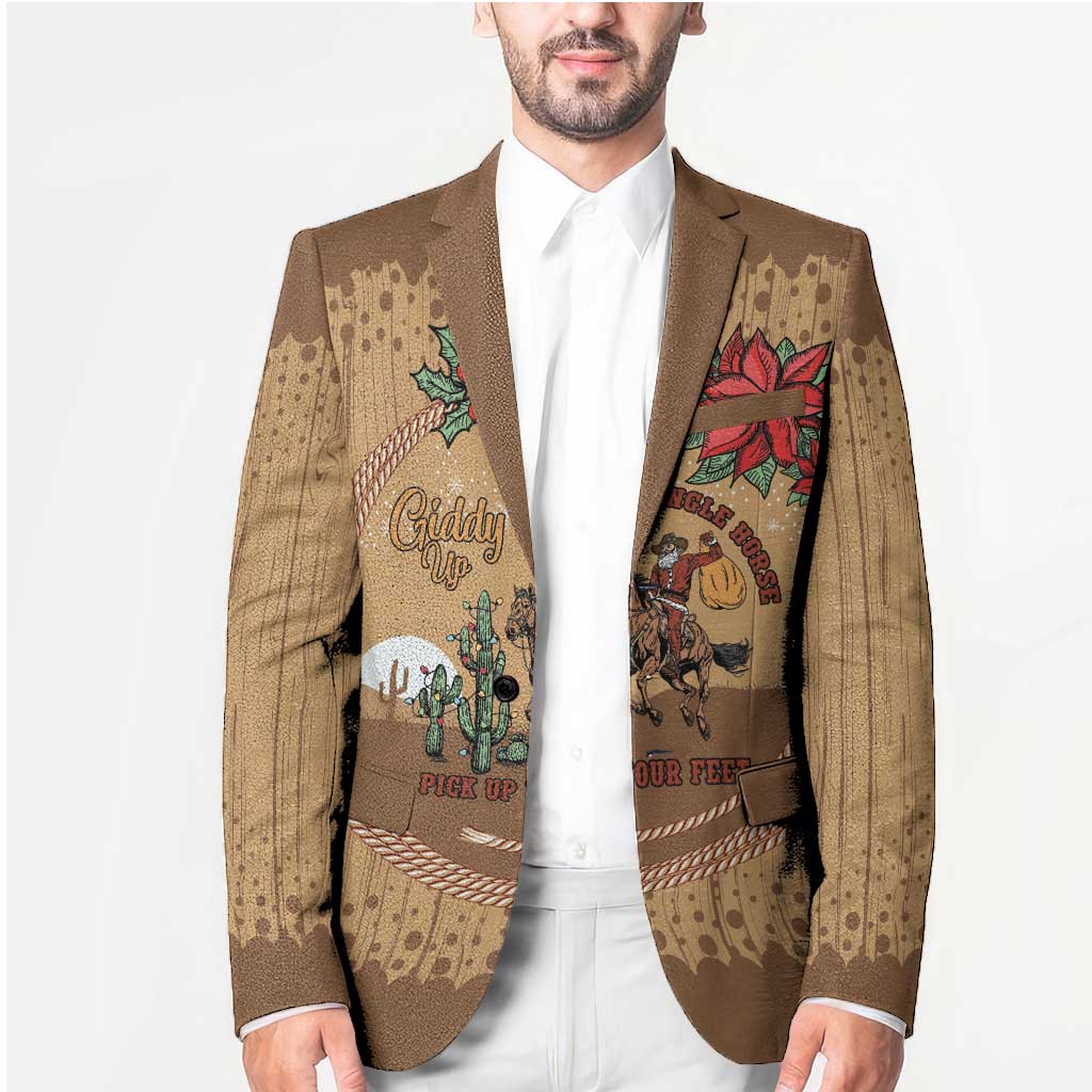 Cowboy Christmas Blazer Giddy Up Jingle Horse Brown Version - Wonder Print Shop