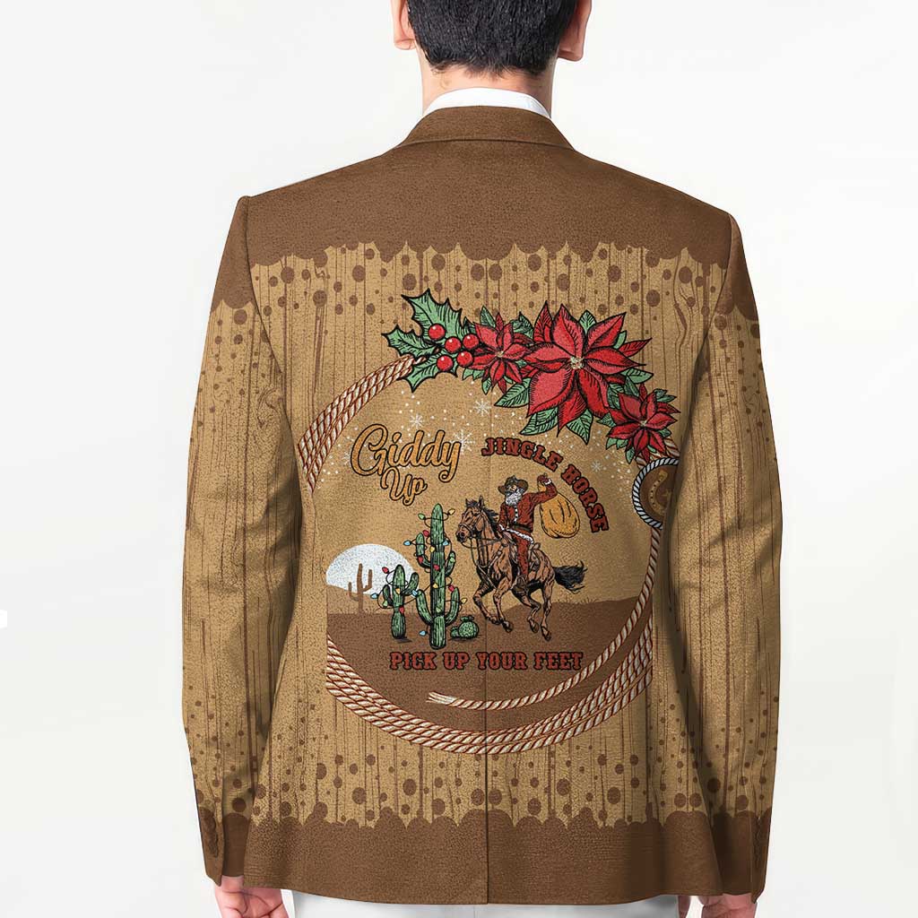 Cowboy Christmas Blazer Giddy Up Jingle Horse Brown Version - Wonder Print Shop