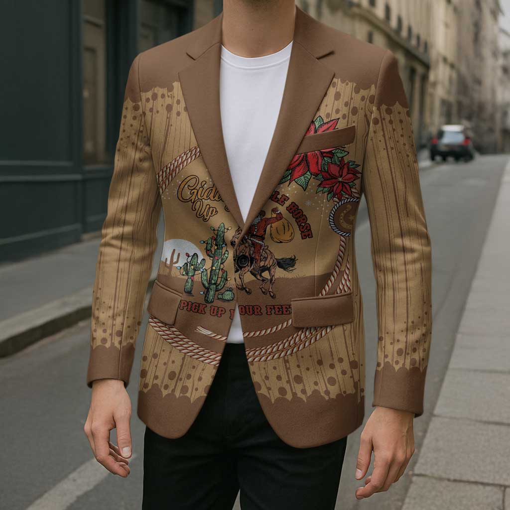 Cowboy Christmas Blazer Giddy Up Jingle Horse Brown Version - Wonder Print Shop
