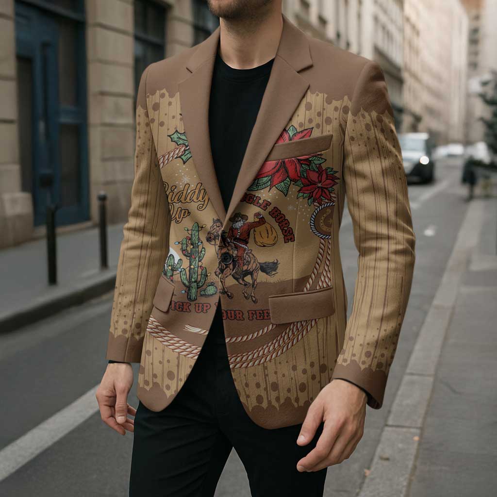 Cowboy Christmas Blazer Giddy Up Jingle Horse Brown Version - Wonder Print Shop