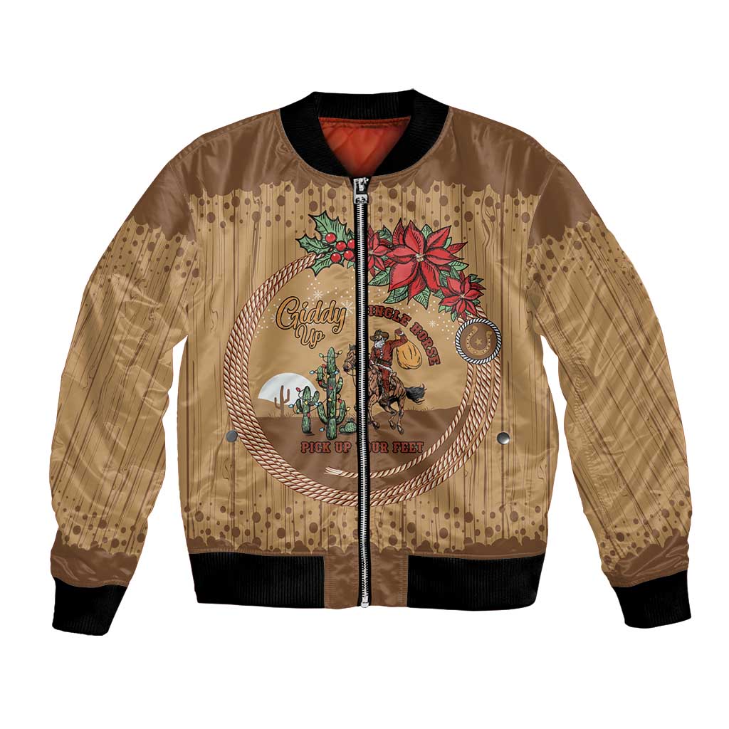 Cowboy Christmas Bomber Jacket Giddy Up Jingle Horse Brown Version - Wonder Print Shop