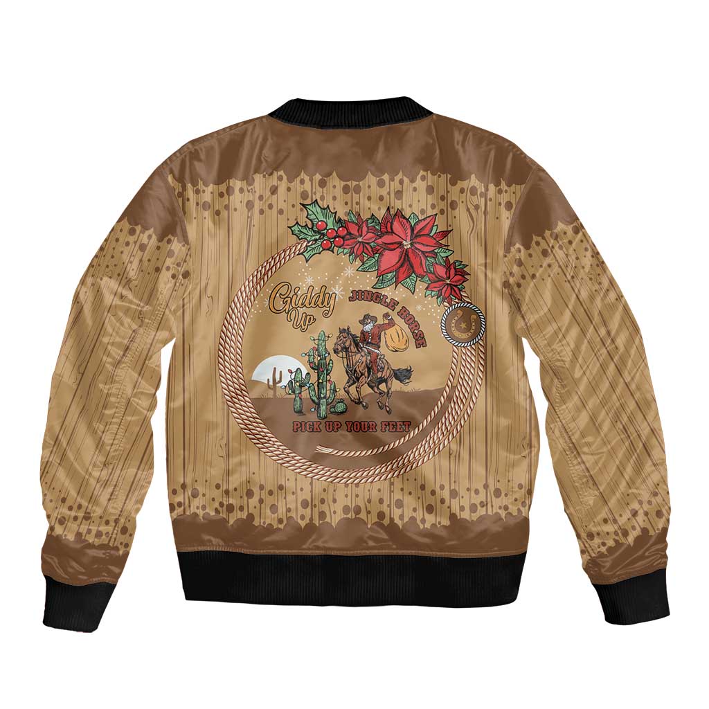 Cowboy Christmas Bomber Jacket Giddy Up Jingle Horse Brown Version - Wonder Print Shop