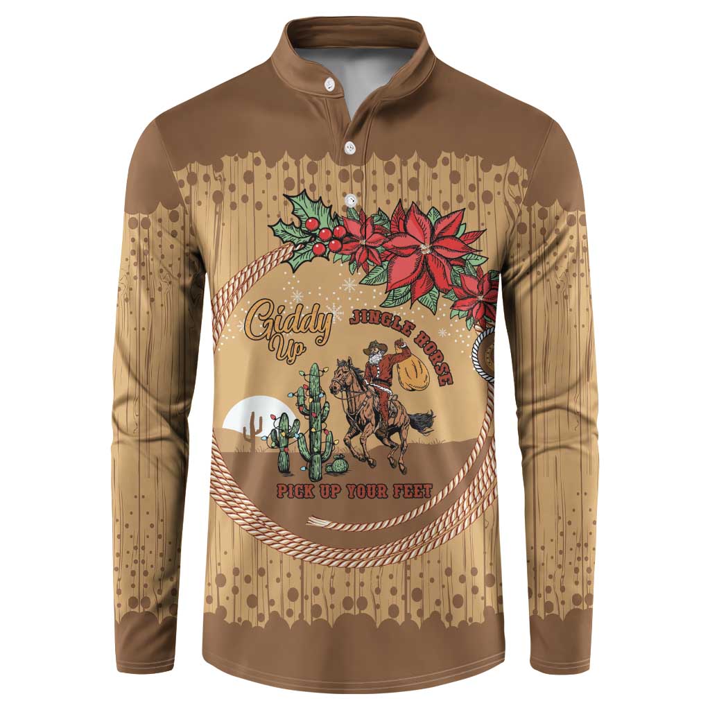 Cowboy Christmas Button Sweatshirt Giddy Up Jingle Horse Brown Version - Wonder Print Shop