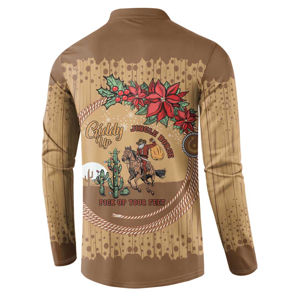 Cowboy Christmas Button Sweatshirt Giddy Up Jingle Horse Brown Version - Wonder Print Shop