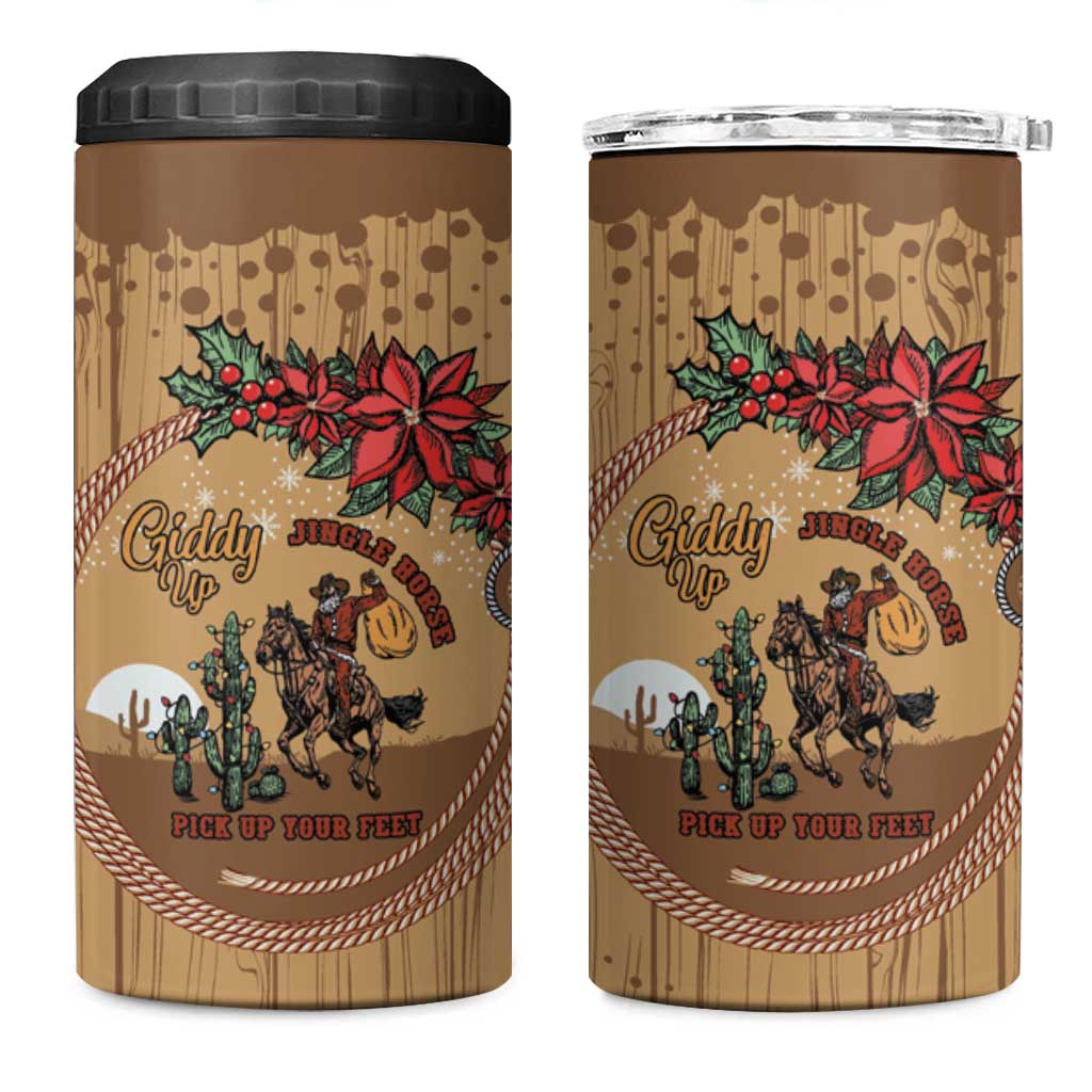 Cowboy Christmas 4 in 1 Can Cooler Tumbler Giddy Up Jingle Horse Brown Version - Wonder Print Shop
