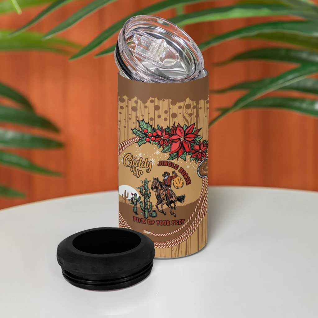 Cowboy Christmas 4 in 1 Can Cooler Tumbler Giddy Up Jingle Horse Brown Version - Wonder Print Shop