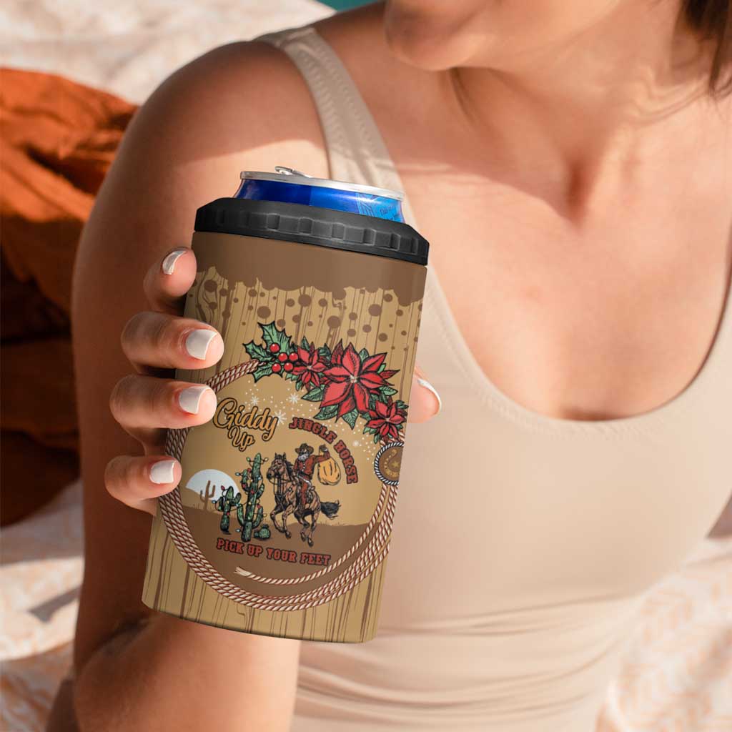 Cowboy Christmas 4 in 1 Can Cooler Tumbler Giddy Up Jingle Horse Brown Version - Wonder Print Shop