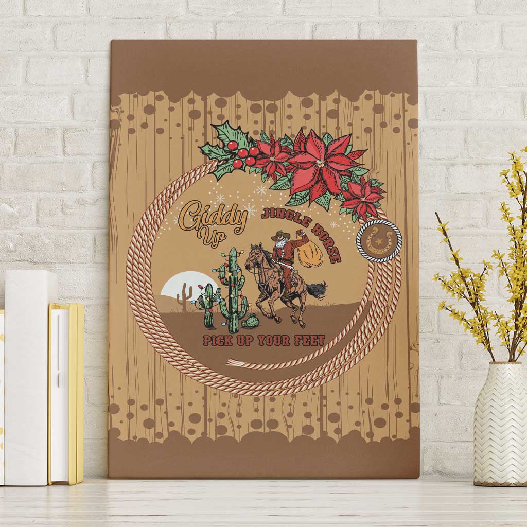 Cowboy Christmas Canvas Wall Art Giddy Up Jingle Horse Brown Version - Wonder Print Shop