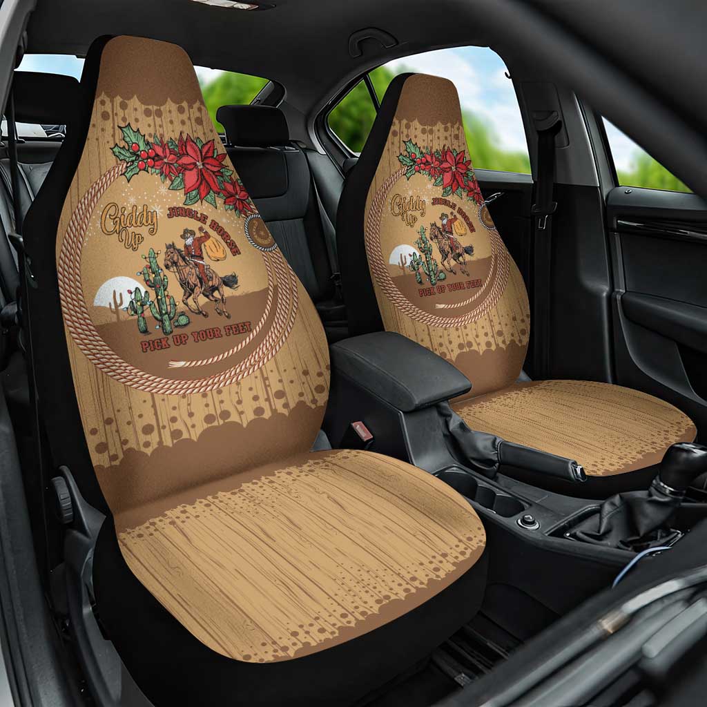 Cowboy Christmas Car Seat Cover Giddy Up Jingle Horse Brown Version - Wonder Print Shop