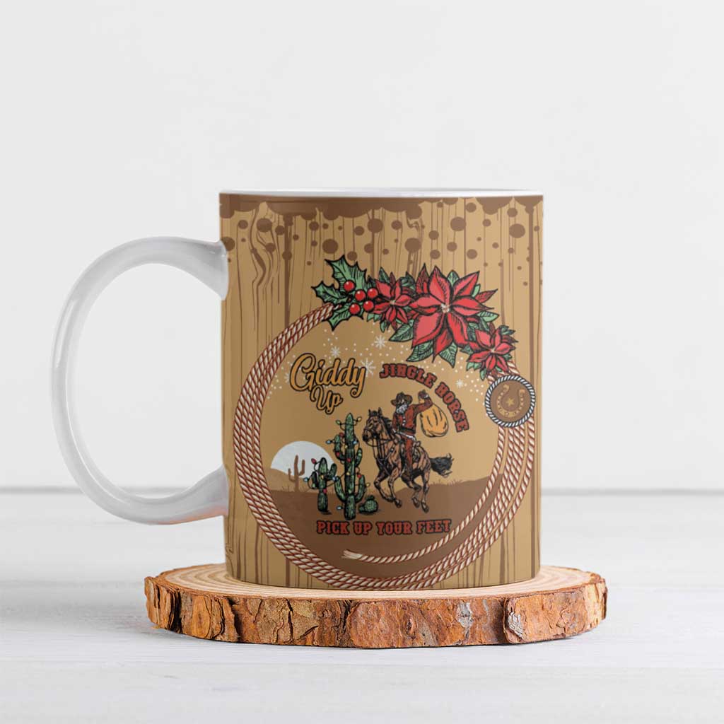 Cowboy Christmas Ceramic Mug Giddy Up Jingle Horse Brown Version - Wonder Print Shop