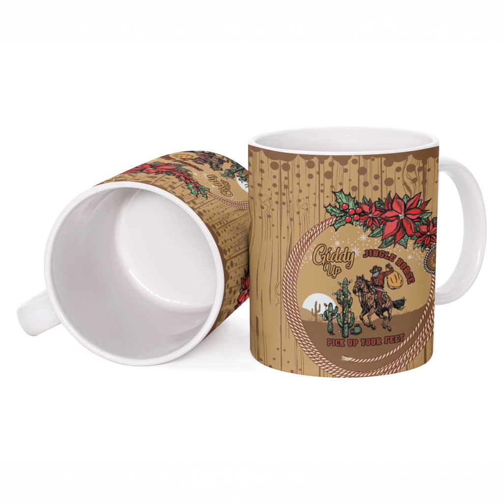 Cowboy Christmas Ceramic Mug Giddy Up Jingle Horse Brown Version - Wonder Print Shop