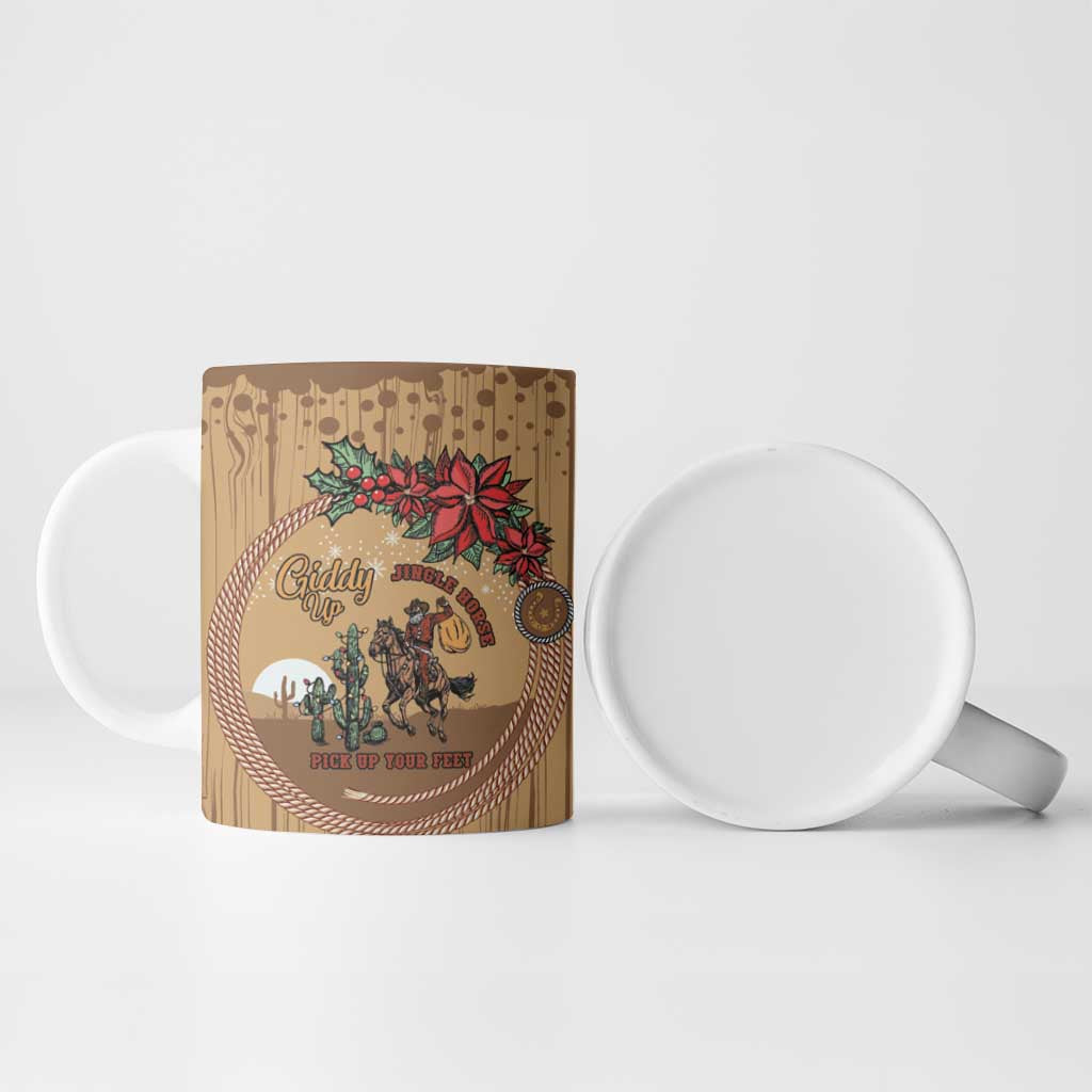 Cowboy Christmas Ceramic Mug Giddy Up Jingle Horse Brown Version - Wonder Print Shop