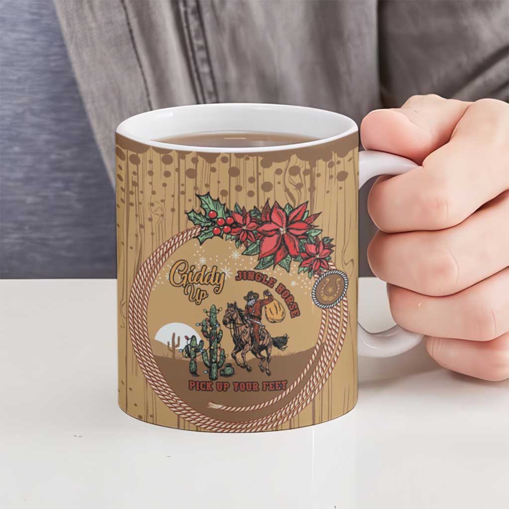 Cowboy Christmas Ceramic Mug Giddy Up Jingle Horse Brown Version - Wonder Print Shop