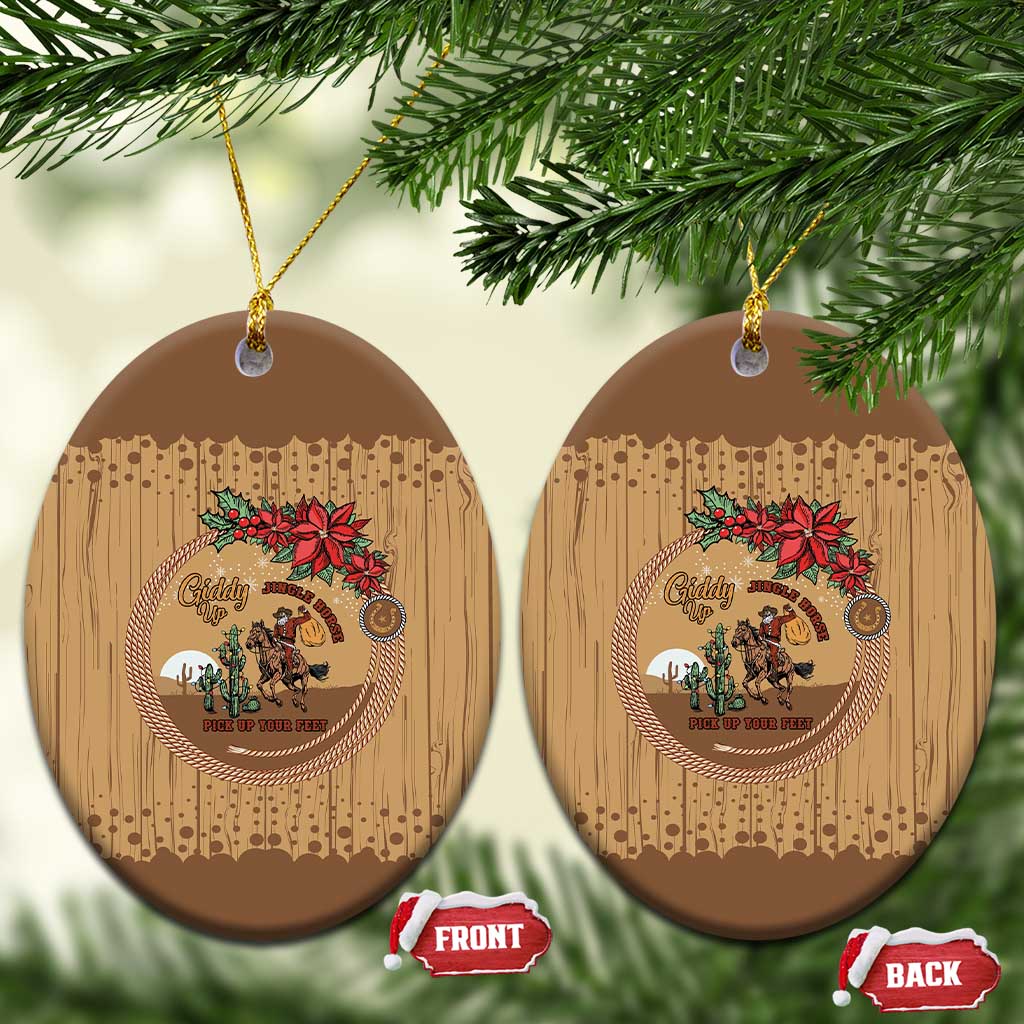 Cowboy Christmas Ceramic Ornament Giddy Up Jingle Horse Brown Version - Wonder Print Shop