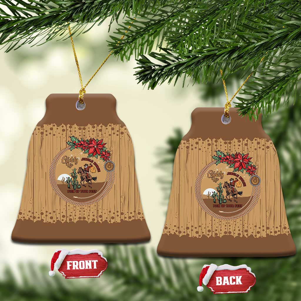 Cowboy Christmas Ceramic Ornament Giddy Up Jingle Horse Brown Version - Wonder Print Shop