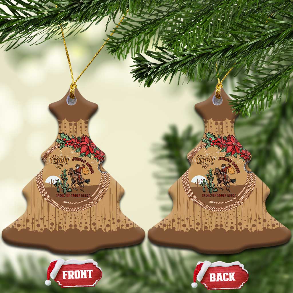 Cowboy Christmas Ceramic Ornament Giddy Up Jingle Horse Brown Version - Wonder Print Shop
