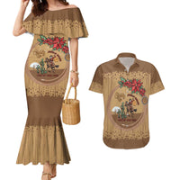 Cowboy Christmas Couples Matching Mermaid Dress and Hawaiian Shirt Giddy Up Jingle Horse Brown Version - Wonder Print Shop